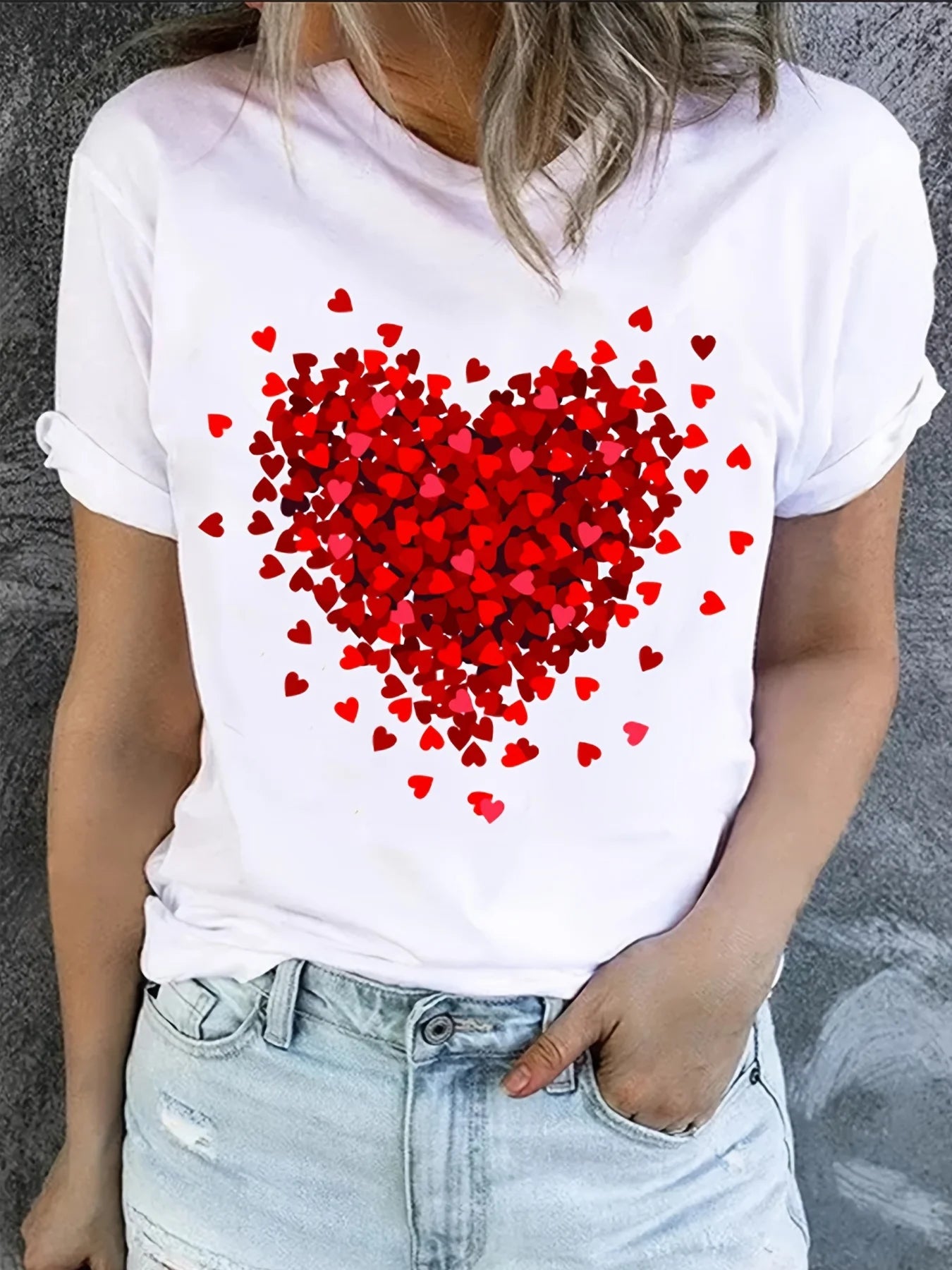 Heart Print T-Shirt For Valentine's Day