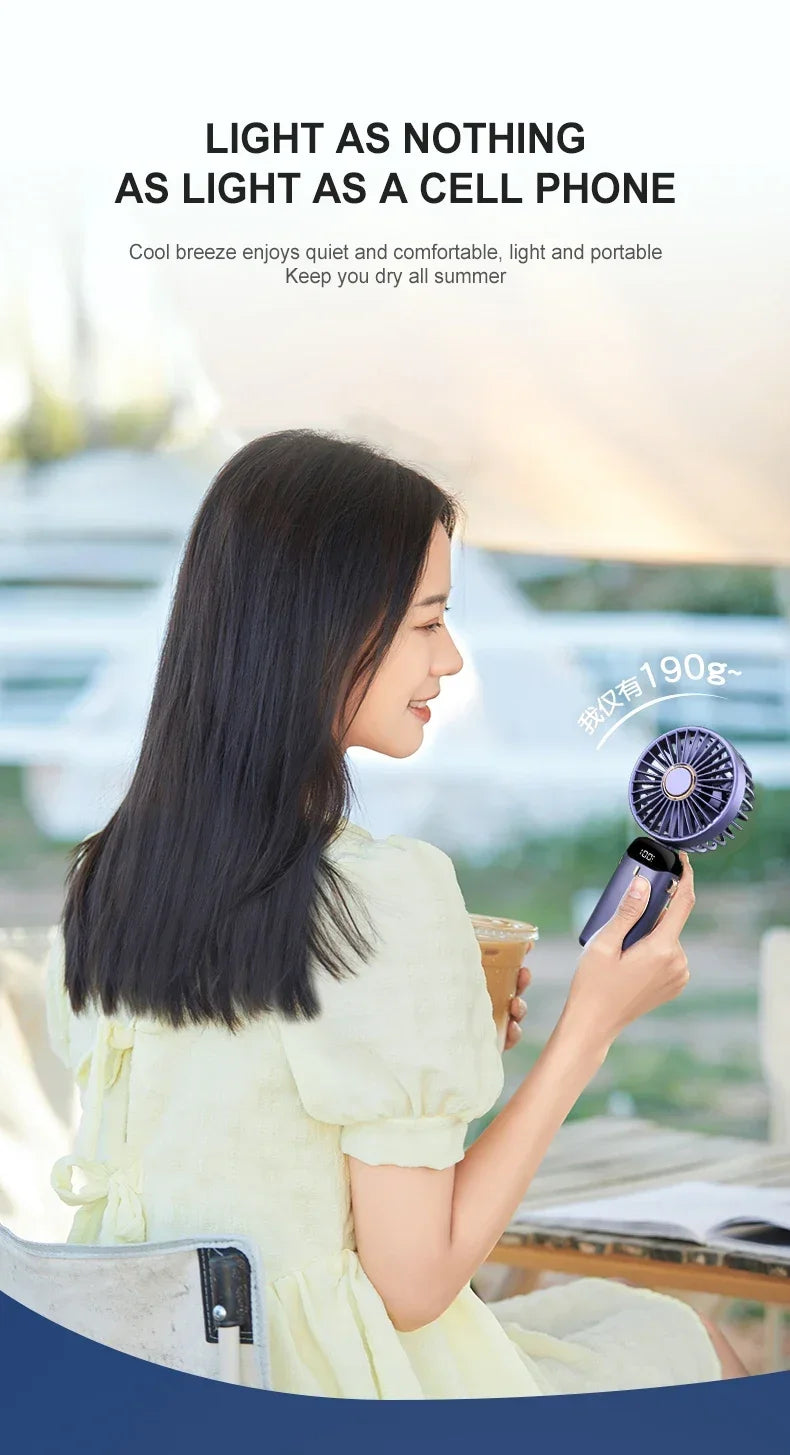 Mini Portable Neck Hanging 5 Speed USB Rechargeable Fan with Phone Stand 1800mAh