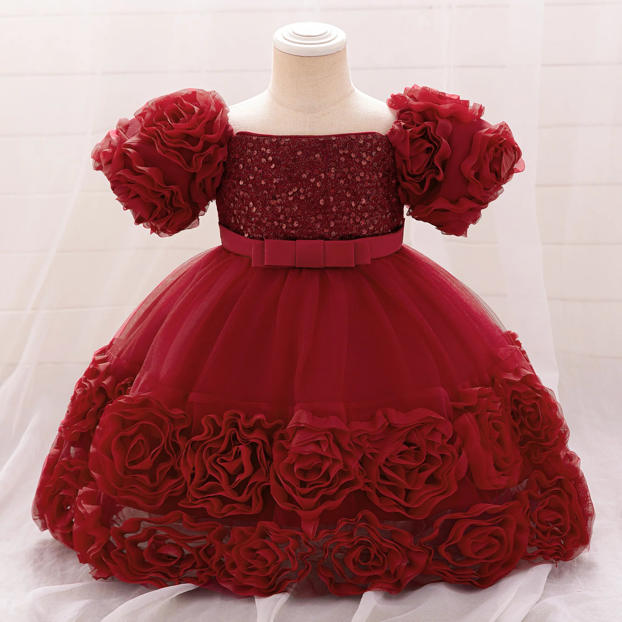 3D Flower Girls Party Princess Dress