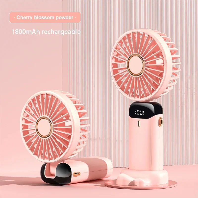 Mini Portable Neck Hanging 5 Speed USB Rechargeable Fan with Phone Stand 1800mAh