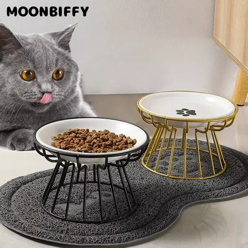 Ceramic Pet Bowl Dish Stainless Steel Raised Stand